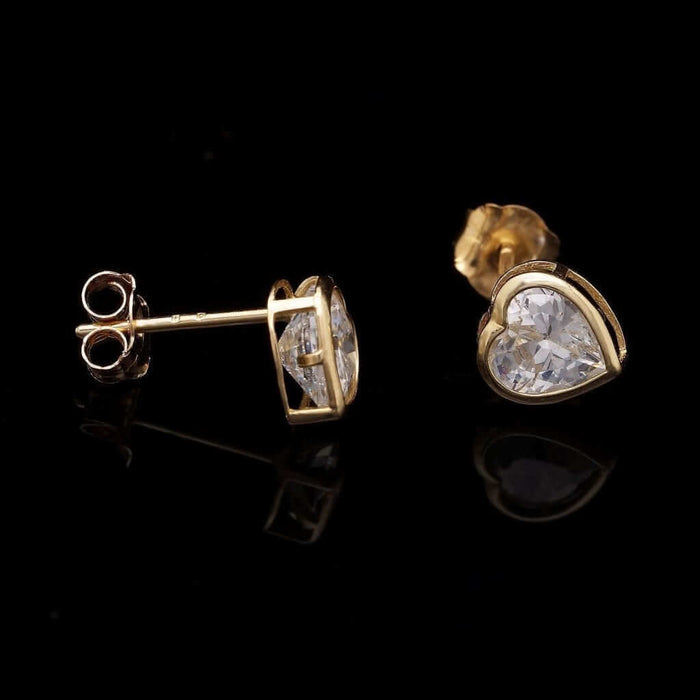1Ct Bezel Set Heart Shape CZ Stud Earrings 14k Yellow Gold
