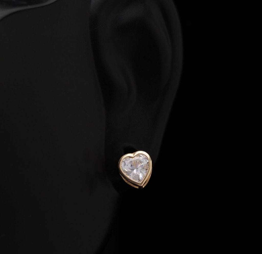 1Ct Bezel Set Heart Shape Created Diamond Stud Earrings 14k Yellow Gold
