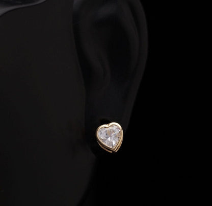 1Ct Bezel Set Heart Shape Created Diamond Stud Earrings 14k Yellow Gold