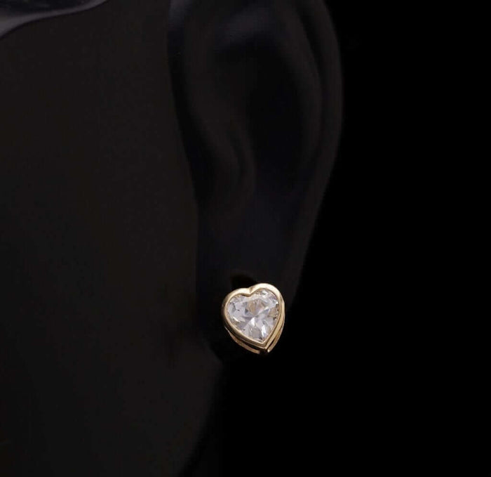 1Ct Bezel Set Heart Shape CZ Stud Earrings 14k Yellow Gold