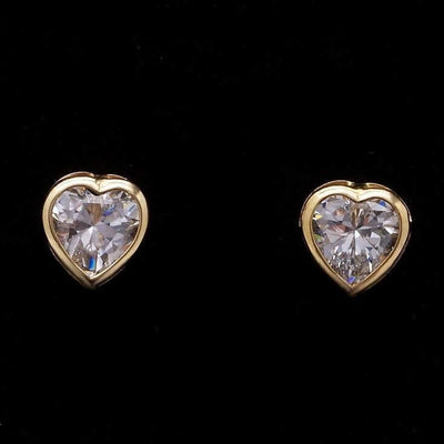 1Ct Bezel Set Heart Shape CZ Stud Earrings 14k Yellow Gold