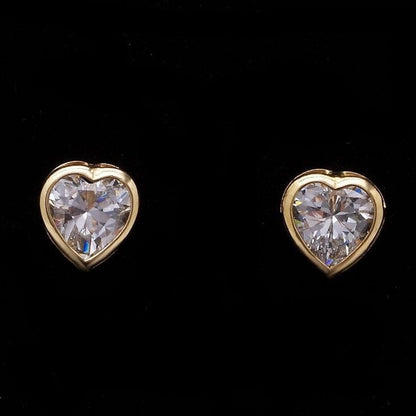 1Ct Bezel Set Heart Shape Created Diamond Stud Earrings 14k Yellow Gold