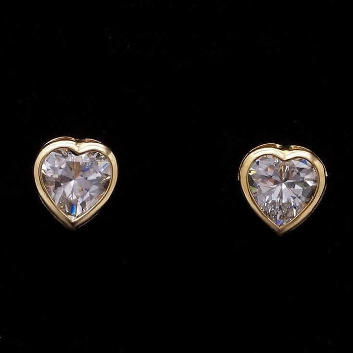 1Ct Bezel Set Heart Shape CZ Stud Earrings 14k Yellow Gold
