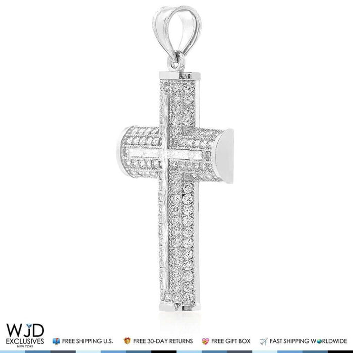 1Ct.T.W Created Diamond Cross Religious Charm Pendant 14k Solid White Gold