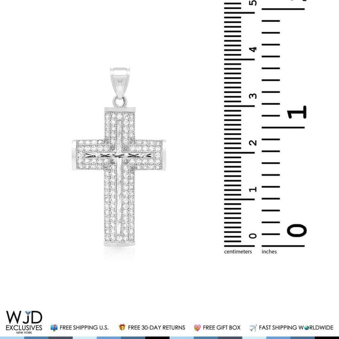 1Ct.T.W Created Diamond Cross Religious Charm Pendant 14k Solid White Gold