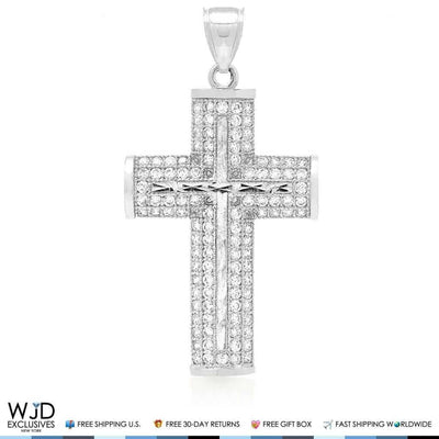 1Ct.T.W Created Diamond Cross Religious Charm Pendant 14k Solid White Gold