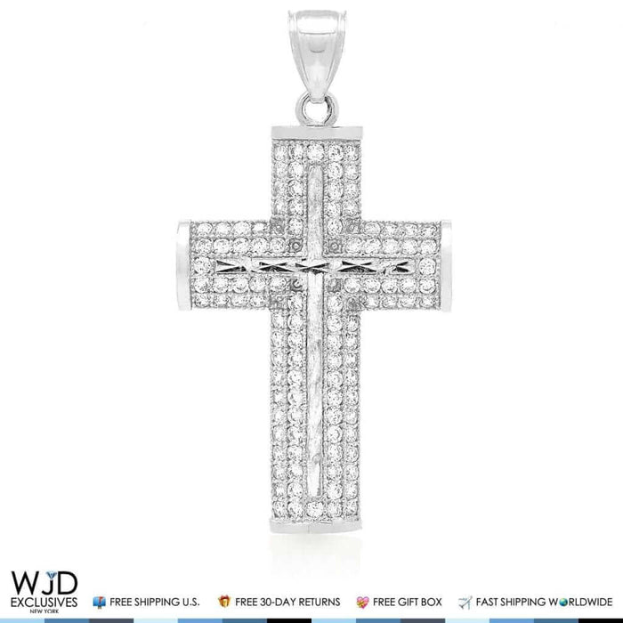 1Ct.T.W Created Diamond Cross Religious Charm Pendant 14k Solid White Gold