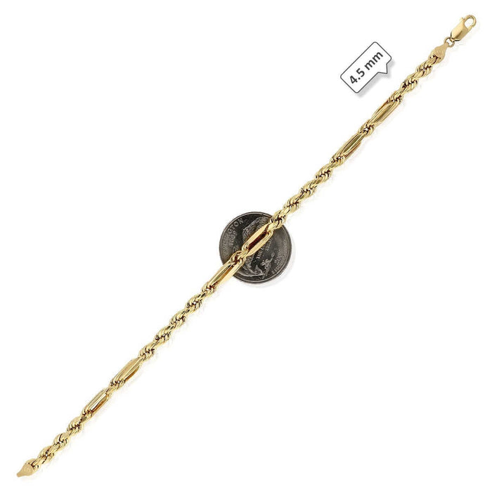 10K Yellow Gold Diamond-Cut Milano 4.5-8mm Figaro Rope Bracelet (Hollow) 8.5"