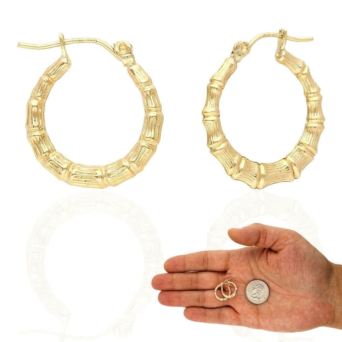 10K Yellow Gold Bamboo Hoop Earrings 17-85mm