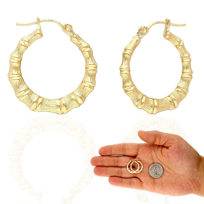 10K Yellow Gold Bamboo Hoop Earrings 17-85mm