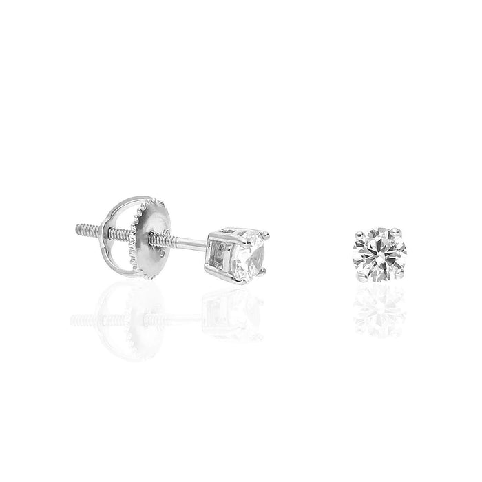 925 Sterling Silver Round CZ Solitaire Screw Back Stud Earrings