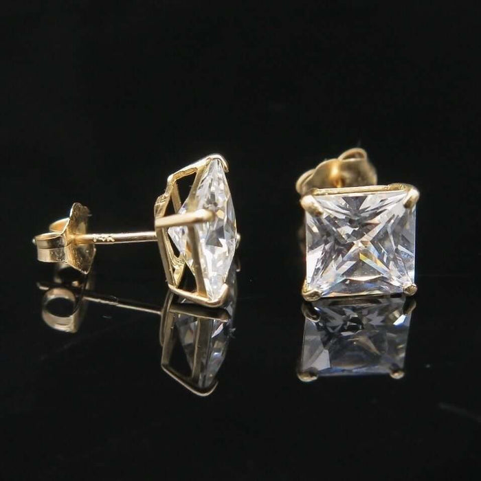 2CT CZ 14K Yellow Gold Princess-Cut Push Back Stud Earrings