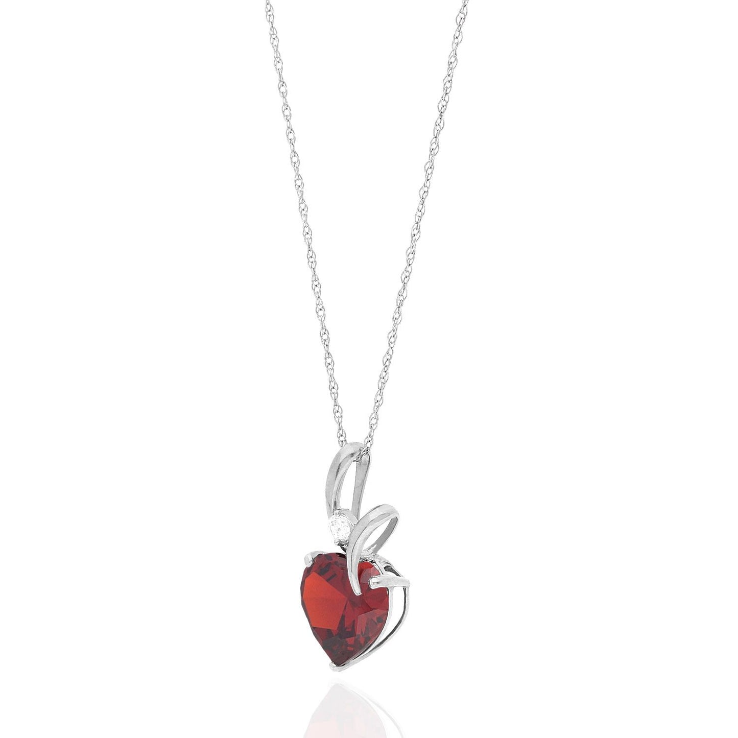 14K White Gold Cubic Zirconia And Heart Shape Birthstone Pendant w/ 18" Chain