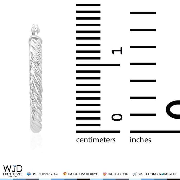 14K White Gold 2mm Snap Closure Twisted Rope Hoop Earrings 16mm