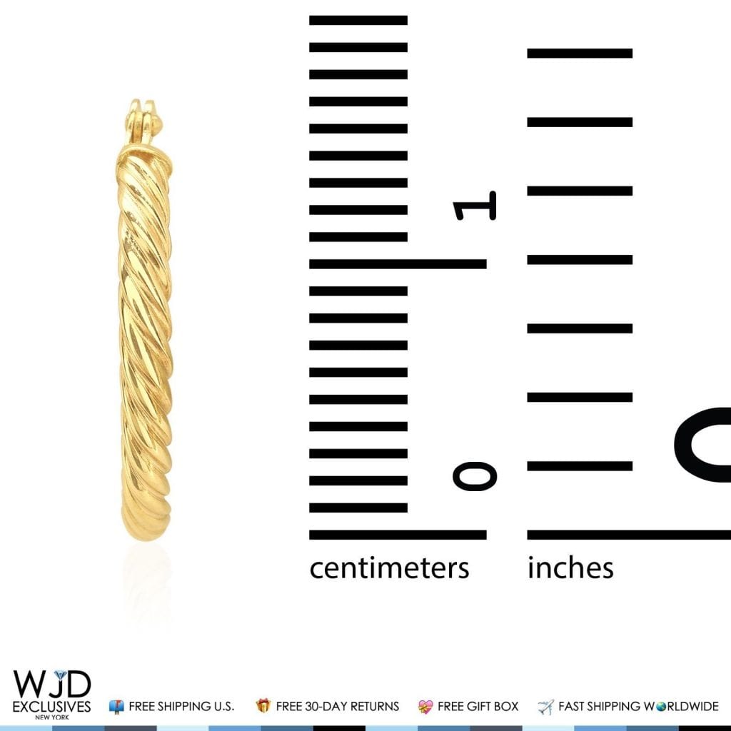 Real 14K Gold 2mm Snap Closure Twisted Rope Style Hoop Earrings