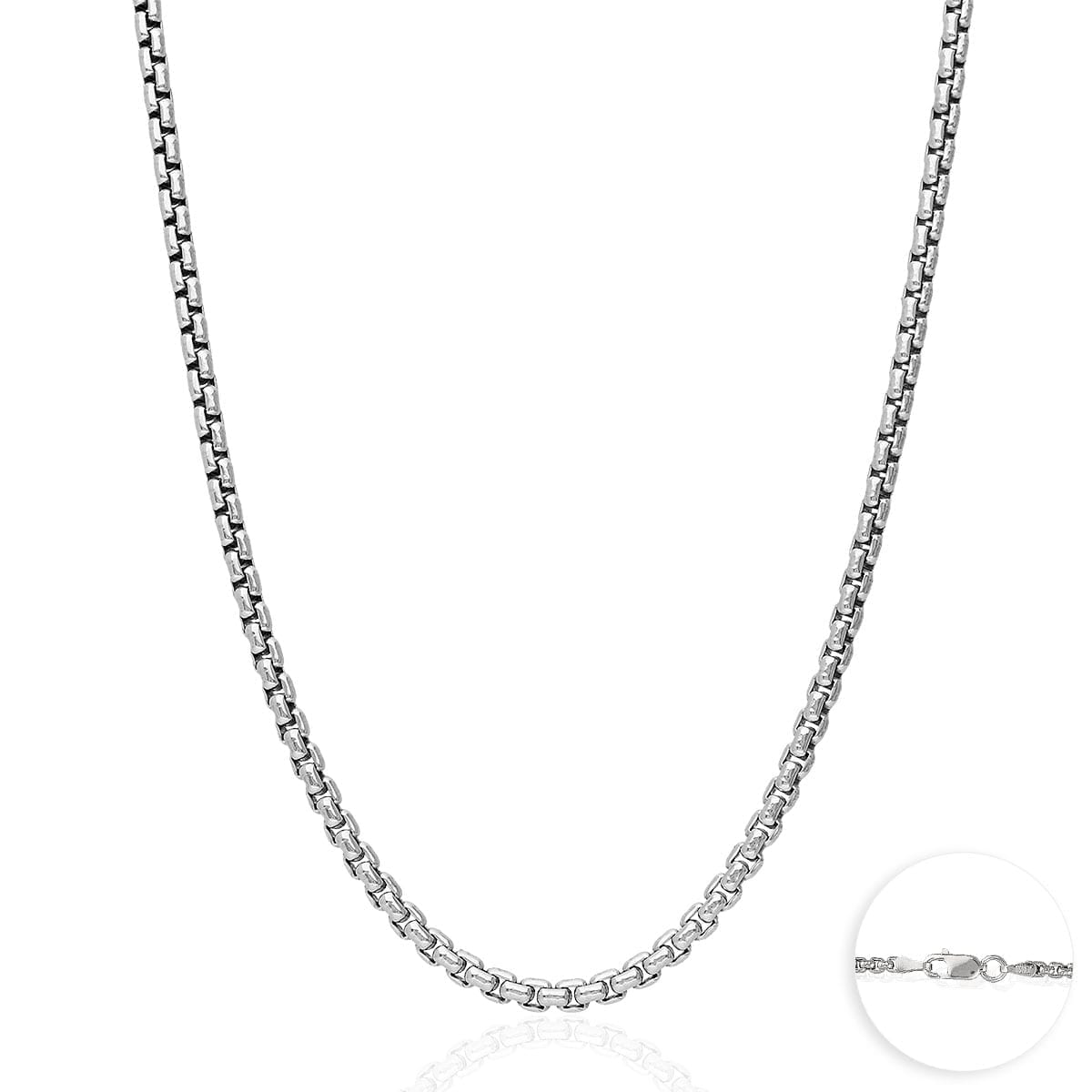 925 Sterling Silver Rhodium Italian Solid Round Box  Chain 0.85-3.7mm 16-30"