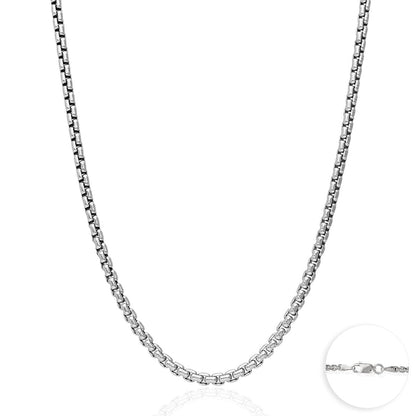 925 Sterling Silver Rhodium Italian Solid Round Box  Chain 0.85-3.7mm 16-30"