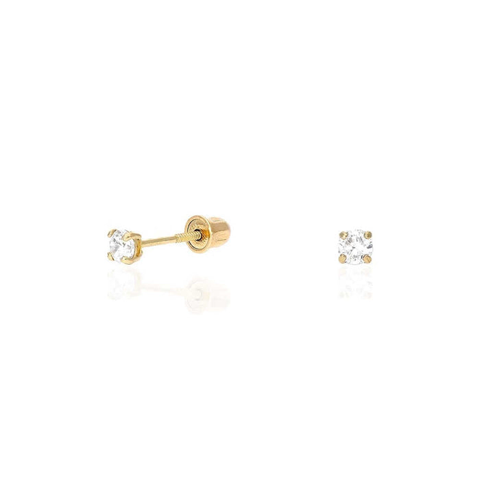 Real 14K Gold CZ Stud Screw Back Earrings 0.10Ct-4Ct