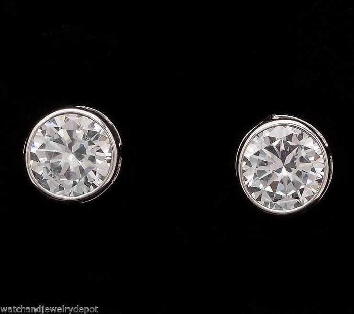 2CTW CZ 14k White Gold Bezel Round Screw Back Stud Earrings 6mm