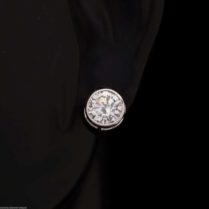 2CTW CZ 14k White Gold Bezel Round Screw Back Stud Earrings 6mm