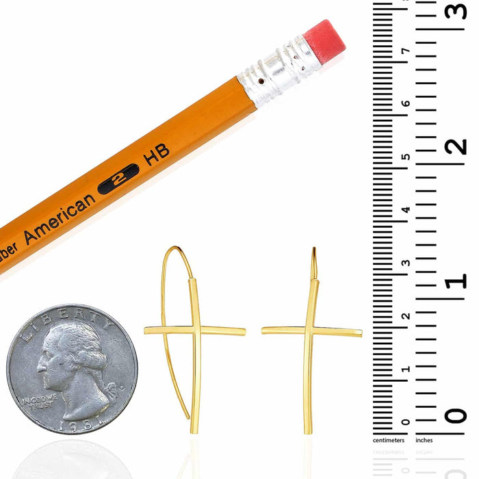 14K Yellow Gold Cross Slide Clasp Earrings 1.45"