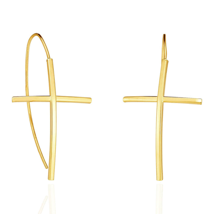 14K Yellow Gold Cross Slide Clasp Earrings 1.45"