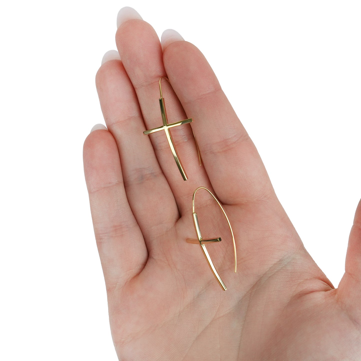 14K Yellow Gold Cross Slide Clasp Earrings 1.45"