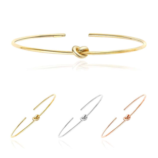 14K Gold Yellow White Rose 5.5mm Love Knot Cuff Bangle 6.5"