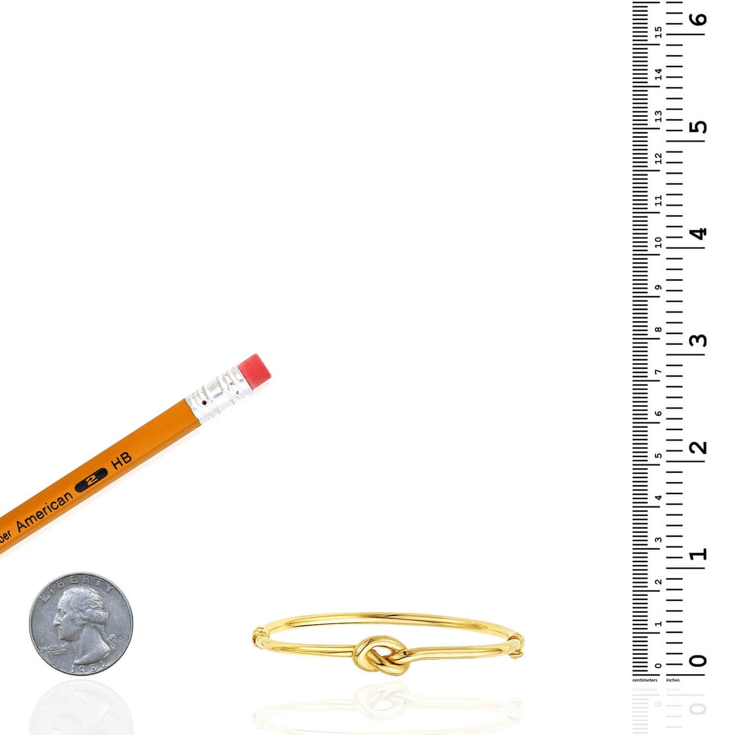 14K Yellow Gold 9.5mm Love Knot Bangle Bracelet 7"