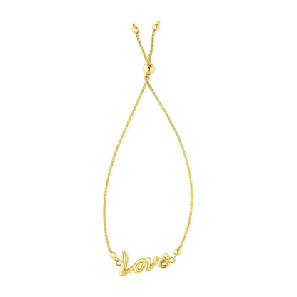 14K Gold Yellow Wheat  Shiny "Love" Center Adjustable Bolo Bracelet 7"-9.25"