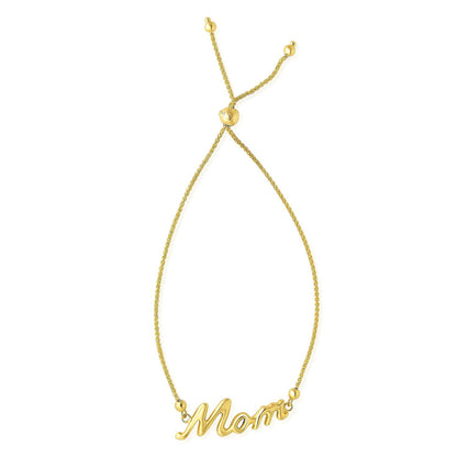 14K Gold Yellow Wheat  Shiny "Mom" Center Adjustable Bolo Bracelet 7"- 9.25"