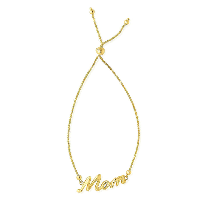 14K Yellow Gold Wheat "Mom" Center Bolo Bracelet (Solid Links) 7"-9.25" Adjustable