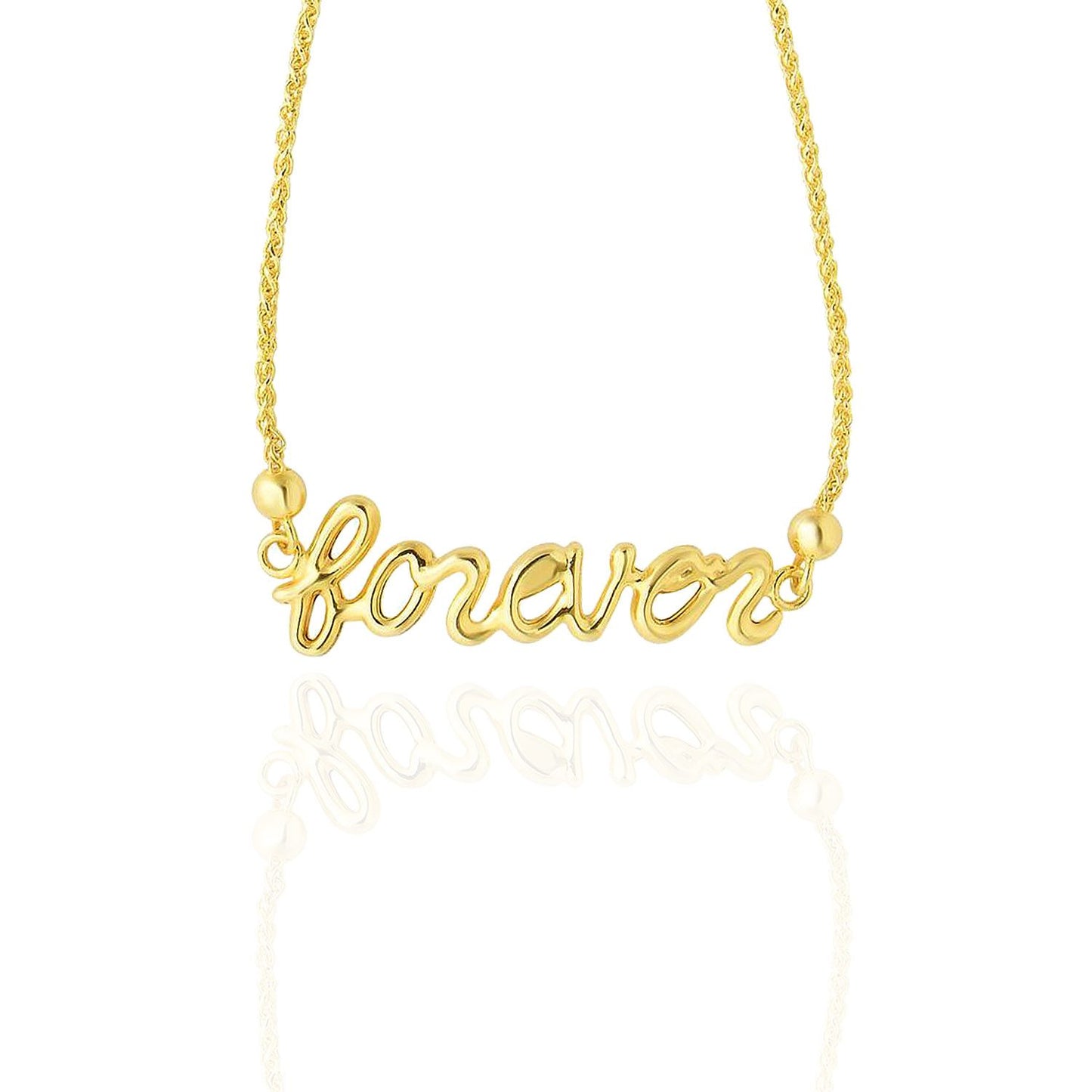 14K Gold Yellow Wheat  Script Forever 7" to 9.25" Adjustable Bolo Bracelet
