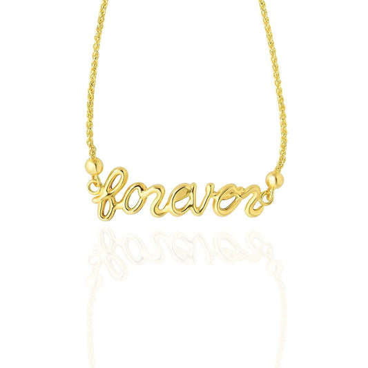 14K Gold Yellow Wheat  Script Forever 7" to 9.25" Adjustable Bolo Bracelet