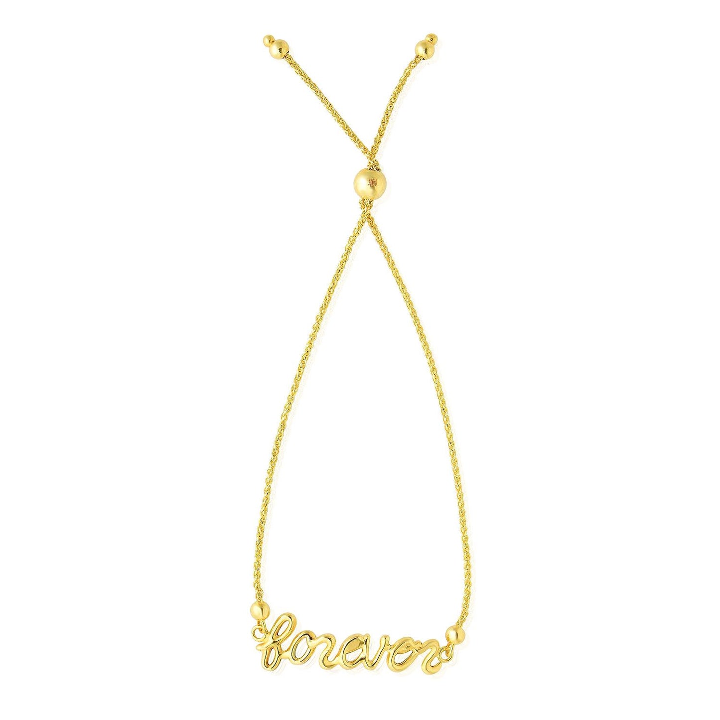 14K Gold Yellow Wheat  Script Forever 7" to 9.25" Adjustable Bolo Bracelet