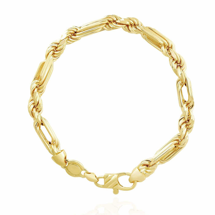 14K Yellow Gold 6.5mm Milano Figaro Rope Bracelet (Solid Links) 8.5"-8.75"