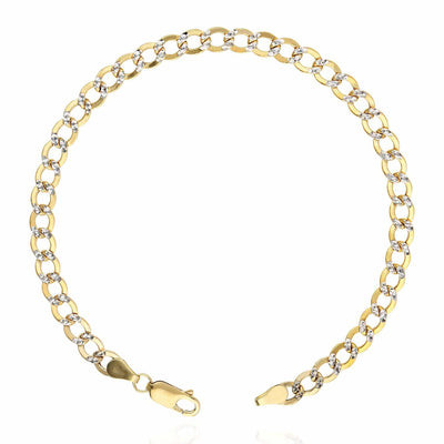 14K Yellow Gold White Pave 5mm Diamond-Cut Cuban Bracelet (Hollow) 7" 8"