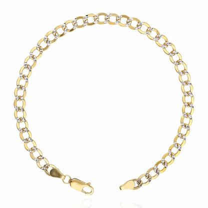 14K Yellow Gold White Pave Diamond-Cut 4.8mm Cuban Bracelet (Hollow) 7" 8"