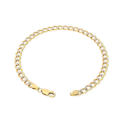 14K Yellow Gold White Pave Diamond-Cut 4.8mm Cuban Bracelet (Hollow) 7" 8"
