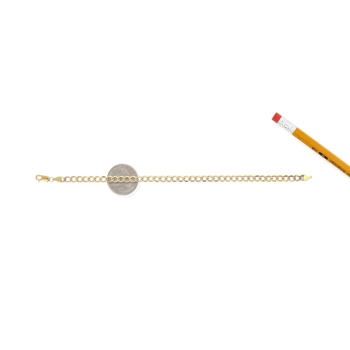 14K Yellow Gold White Pave Diamond-Cut 4.8mm Cuban Bracelet (Hollow) 7" 8"