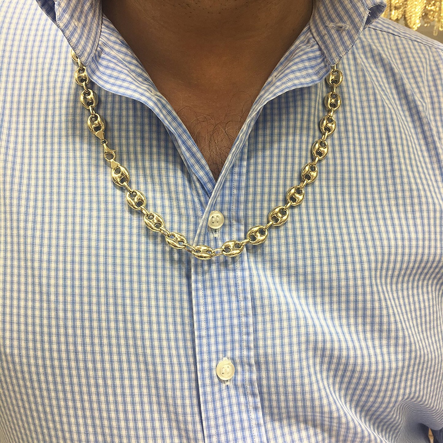 14K Real Gold 11.2mm Fancy Puffed Anchor Mariner Chain 22", 24", 26", 28", 30"