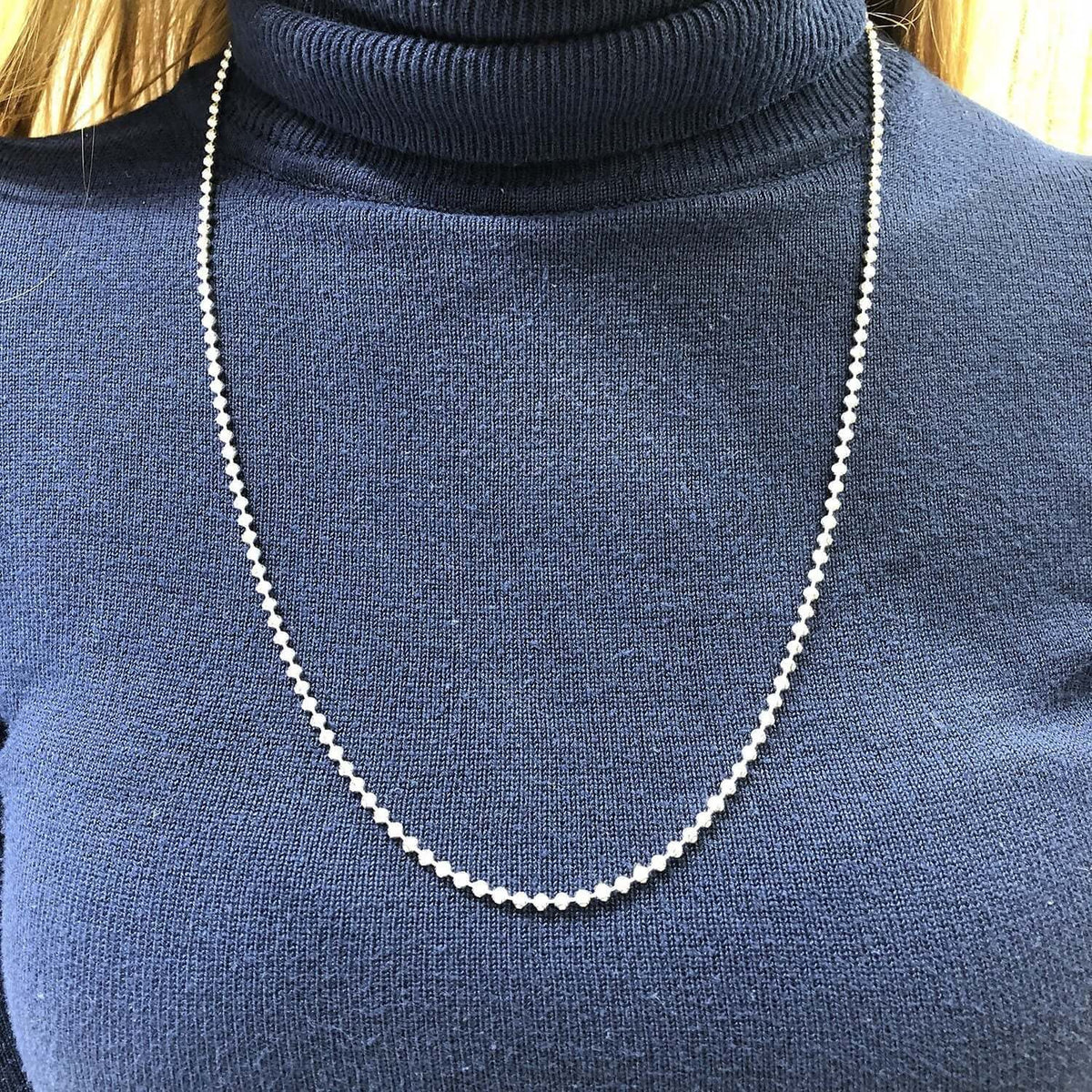 14K White Gold 2mm Moon-Cut Bead Ball Chain (Hollow) 18"-28"