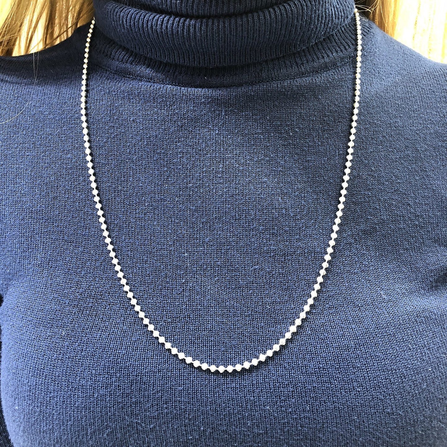 Solid 14K White Gold 2mm Moon Cut Bead Ball Chain Necklace 18"-28"