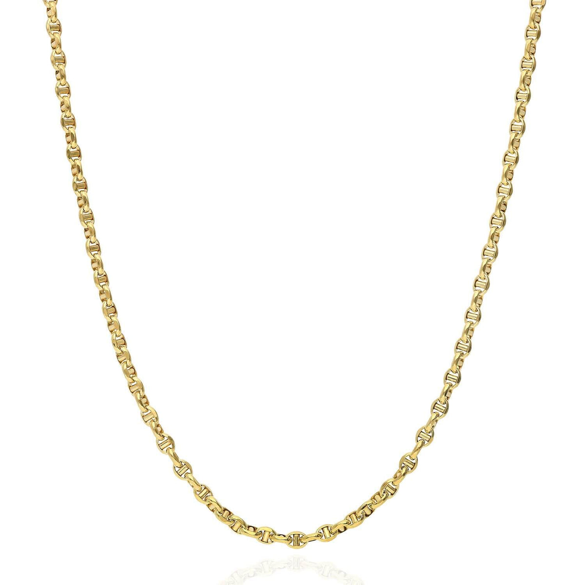 10K Yellow Gold 3mm Puffed Anchor Mariner Chain (Hollow) 16"-26"