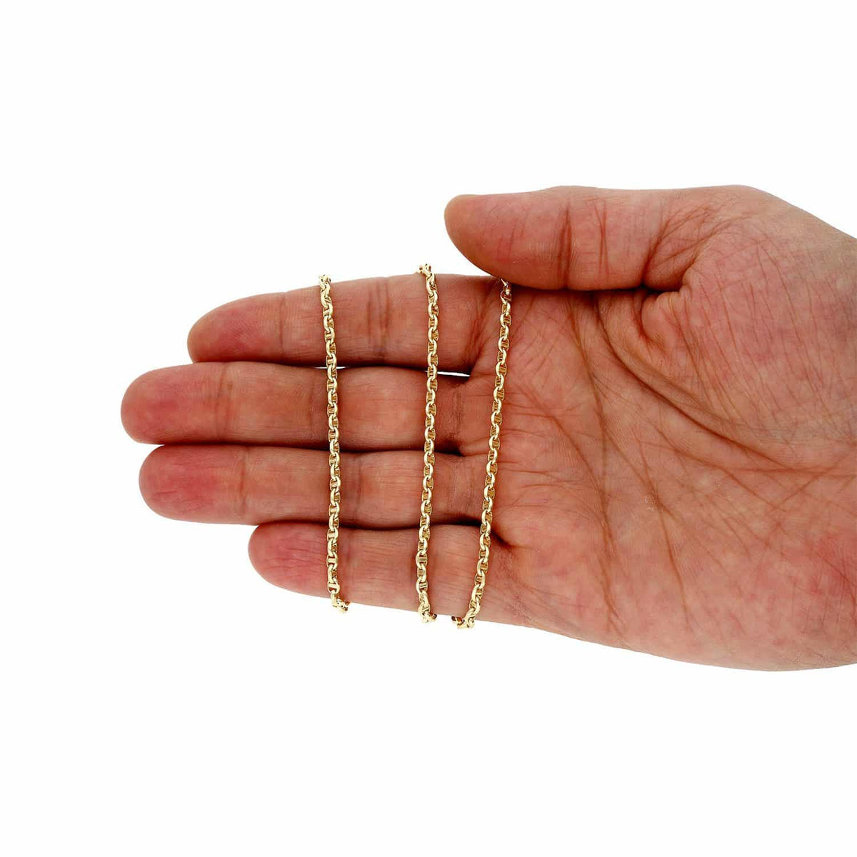 10K Yellow Gold 3mm Puffed Anchor Mariner Chain (Hollow) 16"-26"