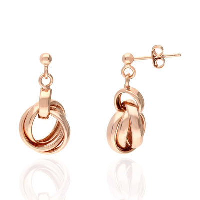 Rose Gold Over Sterling Silver Drop Love Knot Push Back Stud Earrings