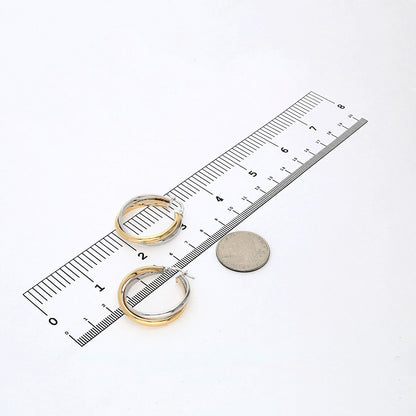 14K Yellow White Gold Two Tone Over Sterling Silver Double Hoop Earrings 29mm