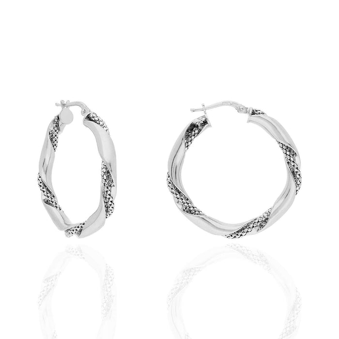 Yellow White Gold Over Sterling Silver Twisted Popcorn Shiny Hoop Earrings 33mm