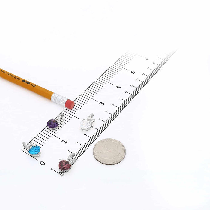 14K White Gold CZ And Heart Shape Birthstone Pendant w/ 18" Chain