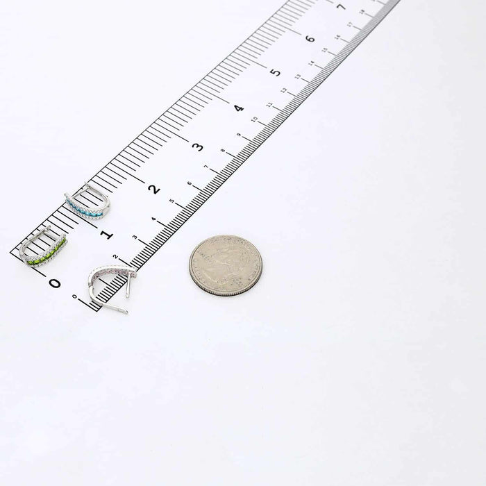 14K White Gold 3 Row Birthstone Latch Back Earrings